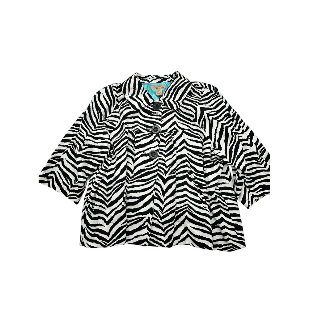 Paris Blues Zebra Print Swing Jacket Black White 2X Cotton Button Front Cropped